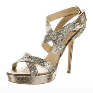 Jimmy Choo Sparkling Gold Strappy Heels